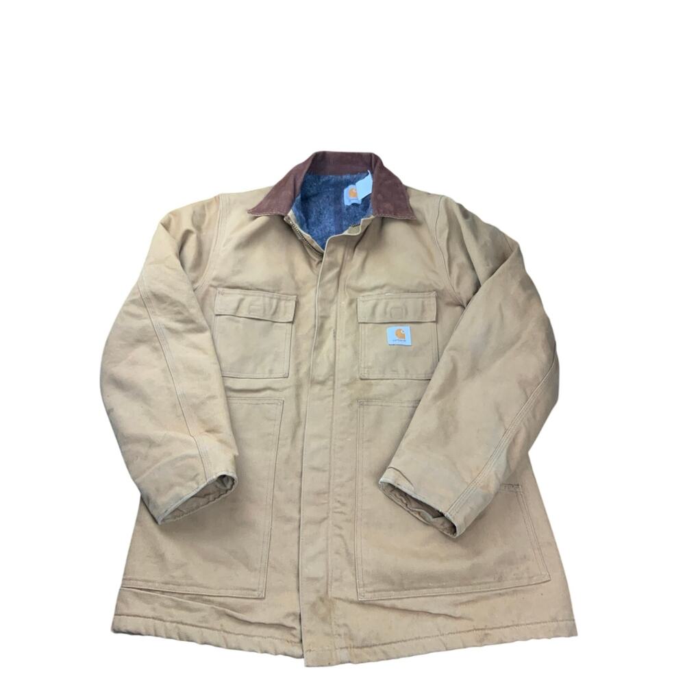 VTG 90s Carhartt Brown Duck Blanket Lined Chore Coat CB1806 SZ 48 USA Made Heavy